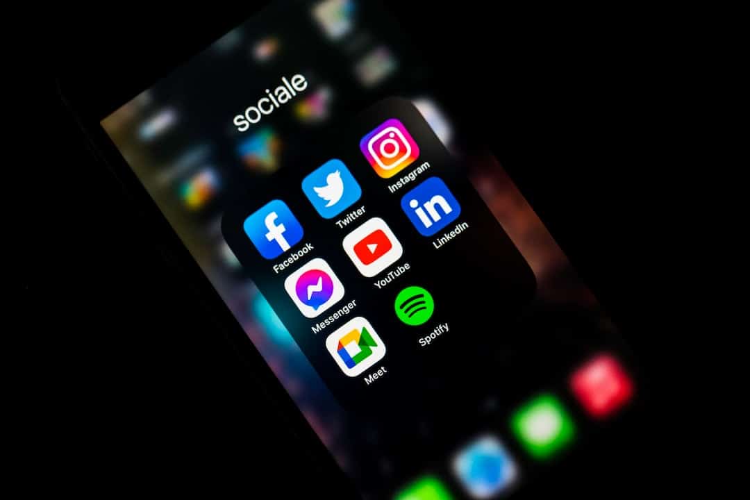 social media channels options on a mobile phone